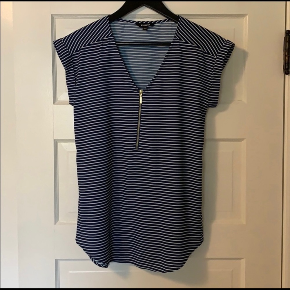 Express Navy Striped Shortsleeved Blouse